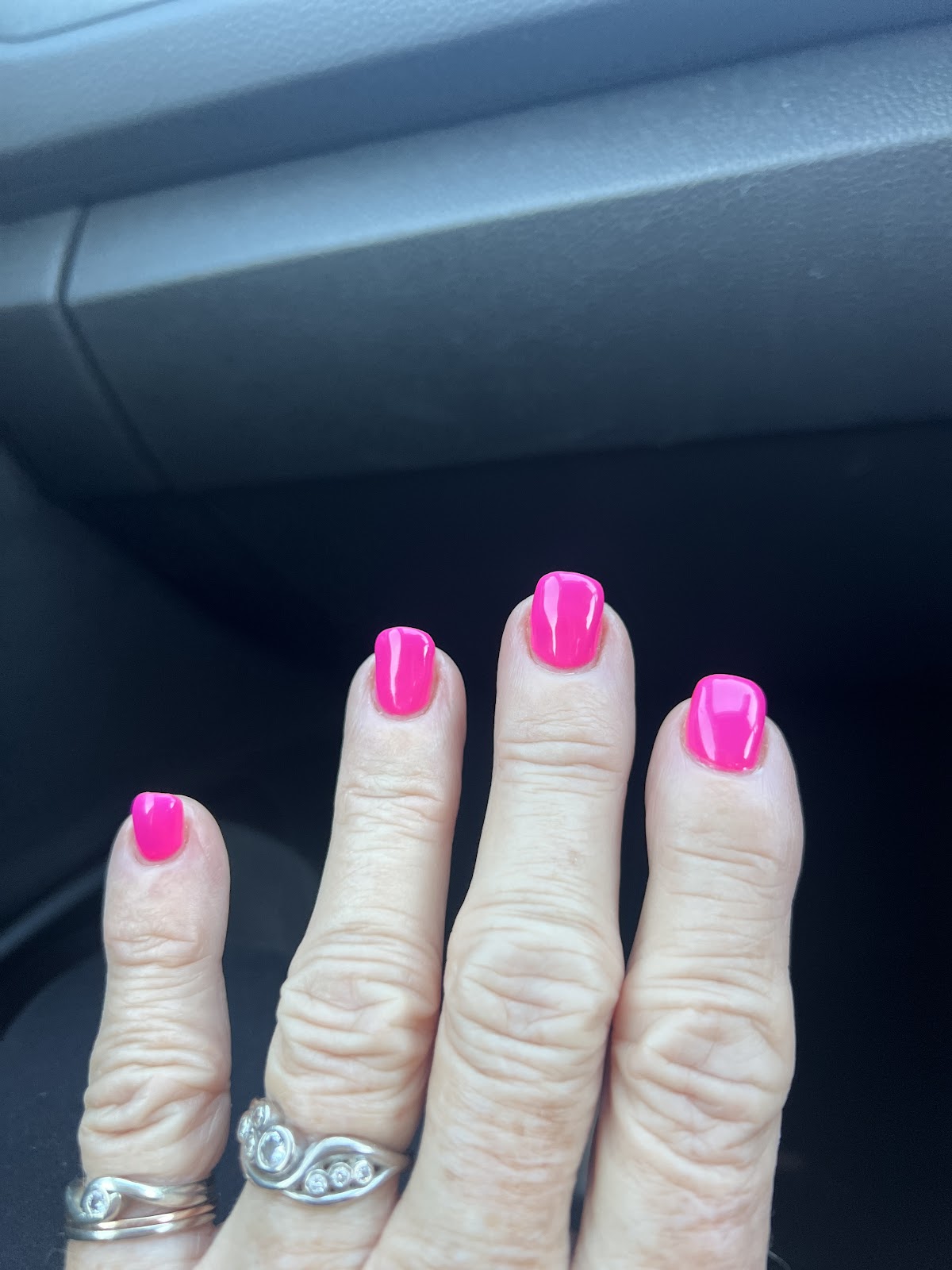 Hot pink polish, fresh out of the salon